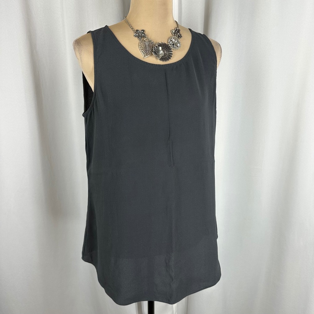 Eileen‎ Fisher Charcoal Silk Sleeveless Tunic Tank Top Size S Old Money